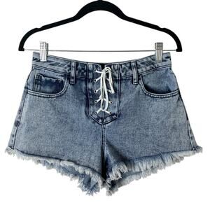 Pacsun Women's Jean Shorts 26 High Rise Festival Lace Up Raw Hem Stonewashed